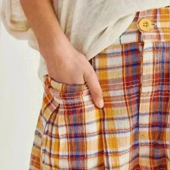 Free People Make A Stand relaxed, yellow and red plaid, wide leg pants; size M - Picture 4 of 13